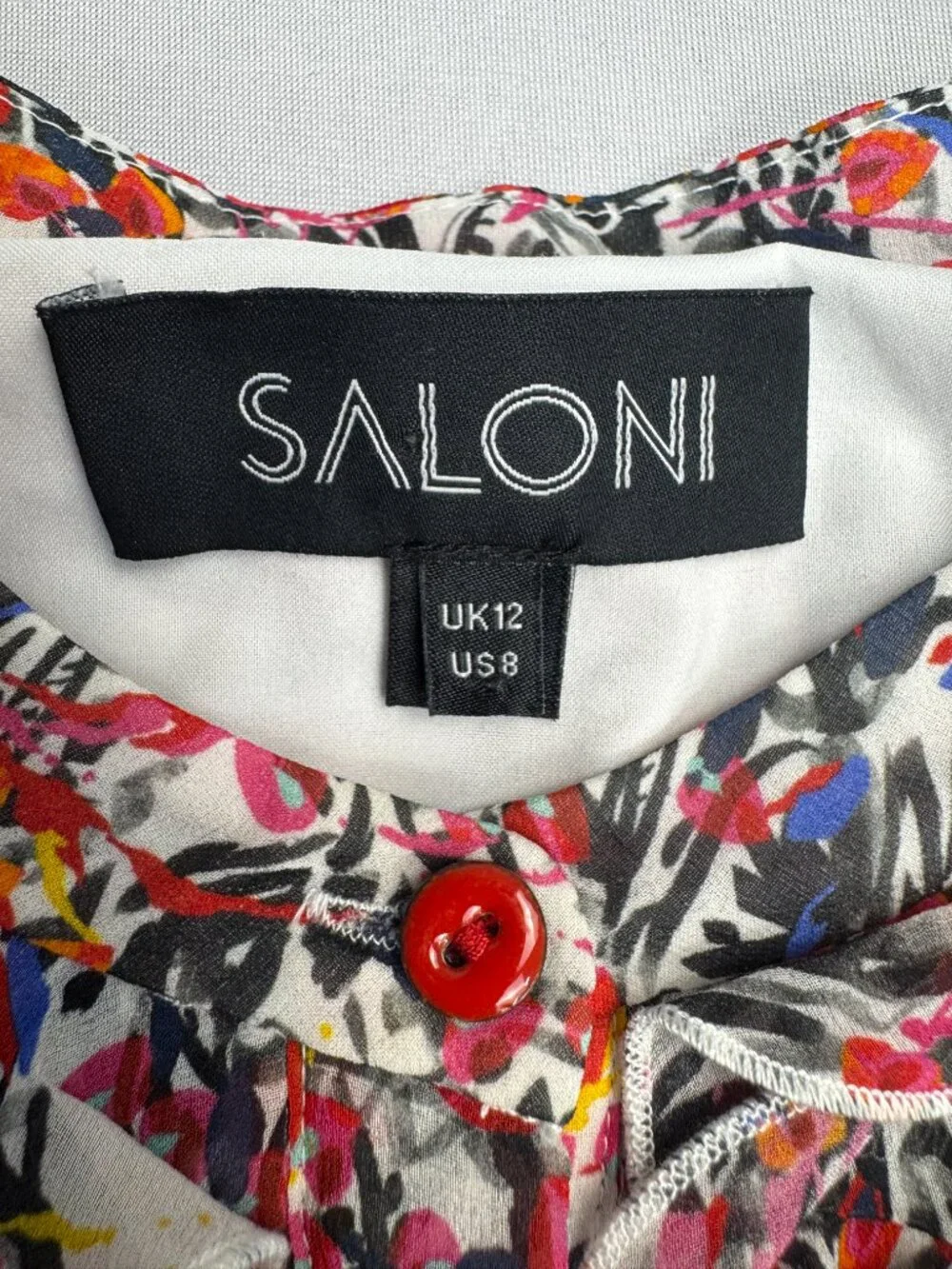 SALONI Tilly Silk Ruffled Mini Dress Pink White Floral 100% Silk Sz 8 - Picture 14 of 16